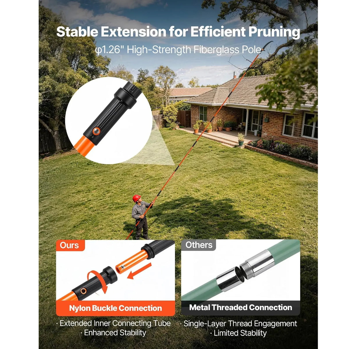 ZOLVYN Manual Pole Saw, 27 ft Extendable Tree Pruner with Sharp Steel Blade & Pulley System, Telescopic Tree Trimmer with 8 Fiberglass Handles for High Branch Pruning